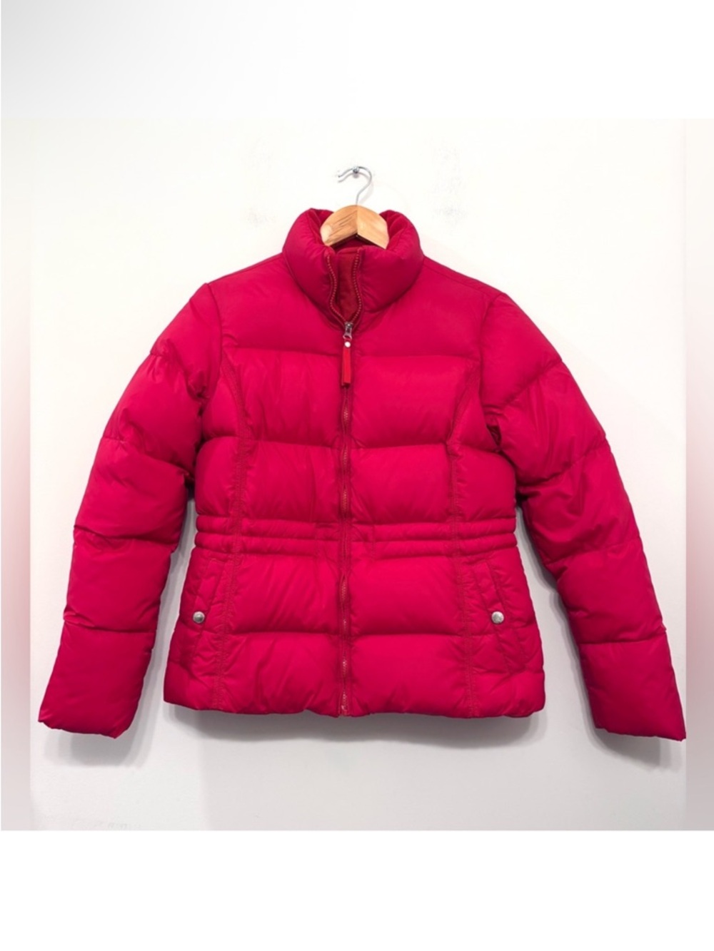 Lands End Down Puffer Jacket Coat Red Zipper Pockets Womens Size S(6-8) LIKE NEW